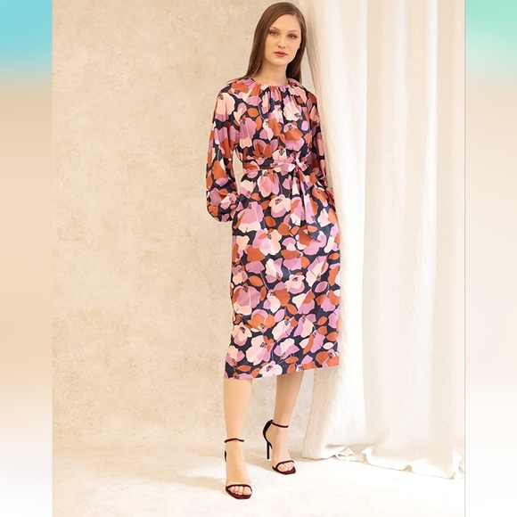 DONNA MORGAN NAVY ROSE FLORAL PRINT LONG SLEEVE DRESS - Picture 4 of 6